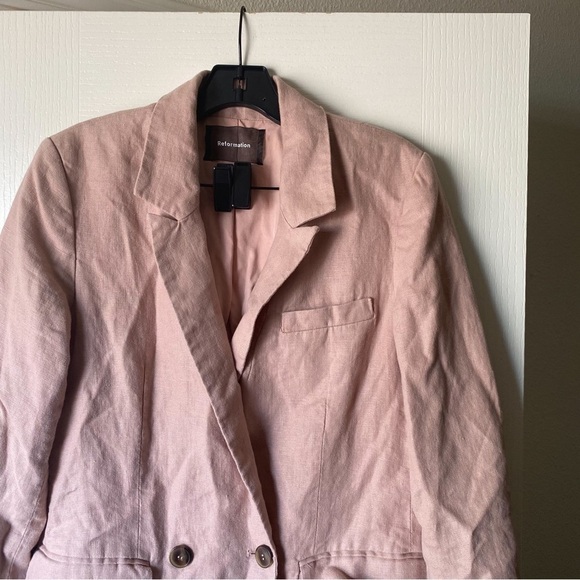 Reformation Blazer Verano Linen Pockets Double-Breasted Notched Serenade M GUC - Picture 5 of 6